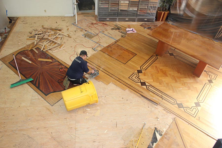 The custom bordering of the new floor | Slaughterbeck Floors