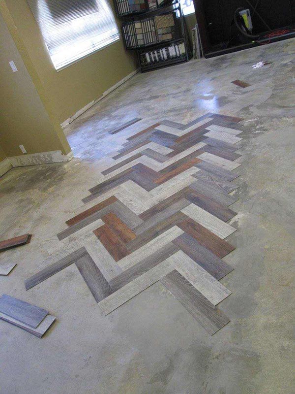 herringbone vinyl plank flooring design