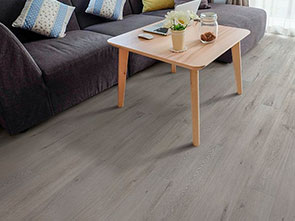 Fusion’s Enhanced Clare luxury vinyl plank floor featuring a wood-plastic composite core installed in the living room of a pet-friendly home.